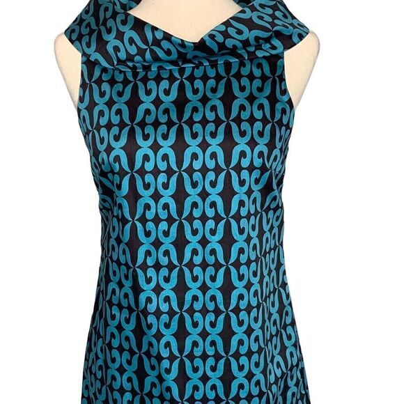 Milly Of New York Blue and Brown Mock Neck Sleeveless Mini Dress | Size 4 - Picture 4 of 9